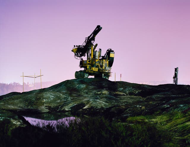 'Kvarnberget': Shot in 2006, this photograph takes its name from a hill (translation: Mill Mountain) in the middle of Gustavsberg, which a mechanical interloper is about to level, to make room for new-build accommodation