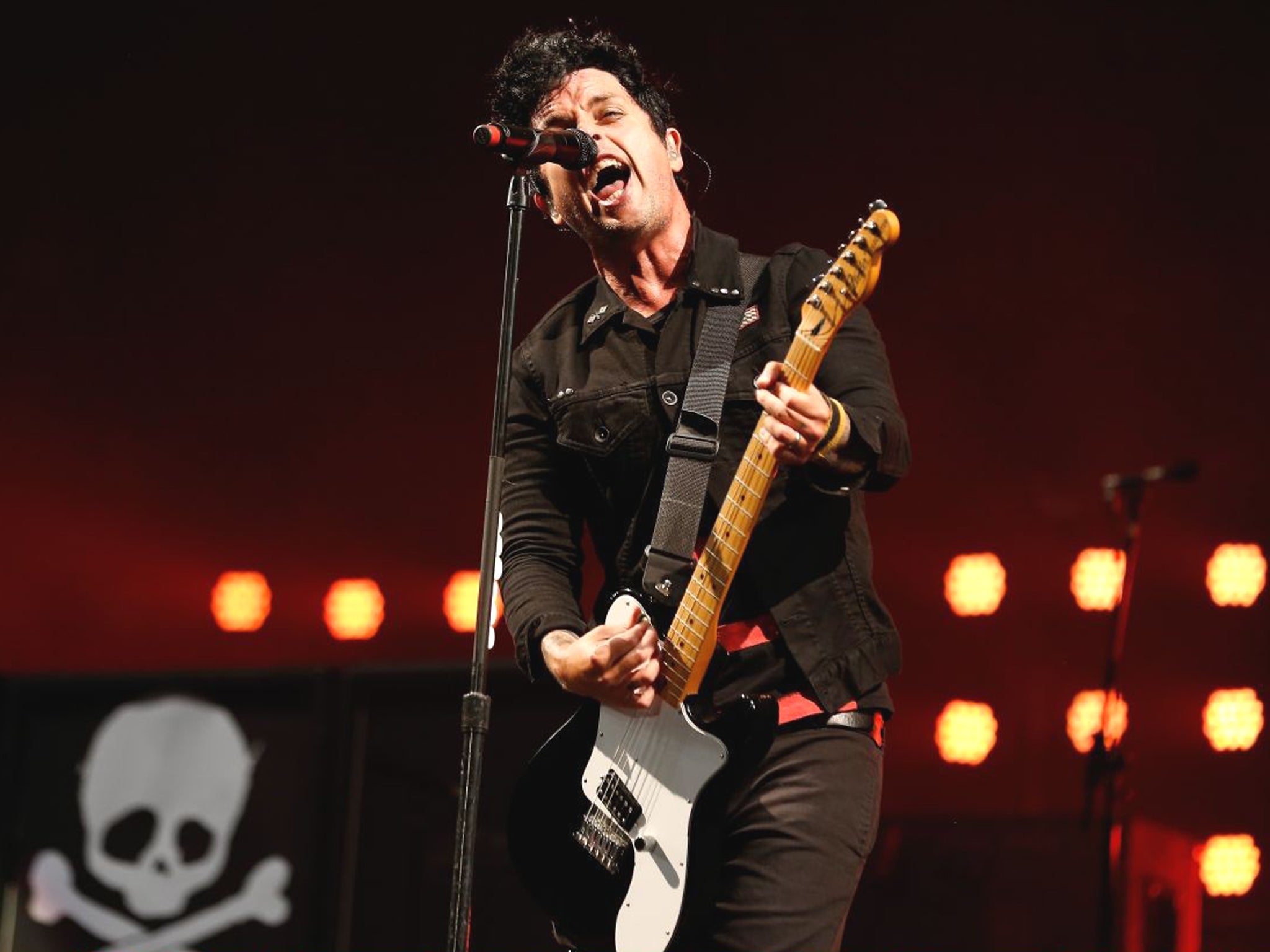 Billie Joe Armstrong of Green Day performs live on the main stage during day one of Reading Festival
