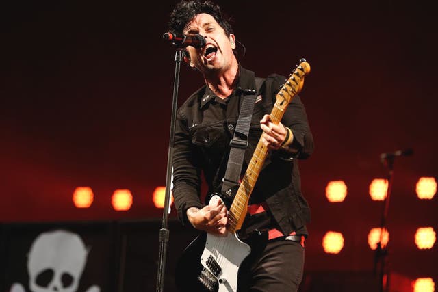 Billie Joe Armstrong of Green Day performs live on the main stage during day one of Reading Festival 