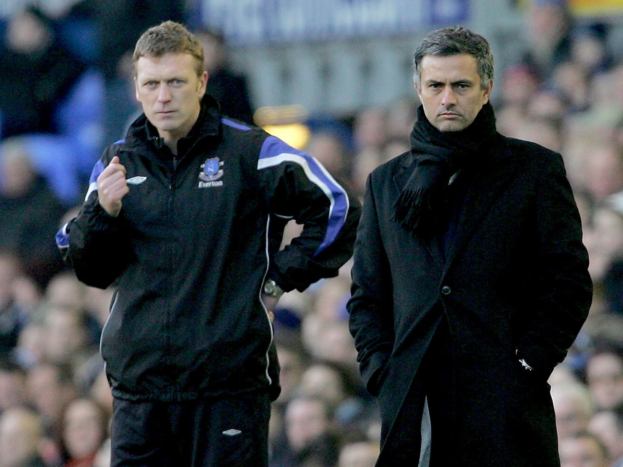 David Moyes, left, has never beaten Jose Mourinho, right, as a manager