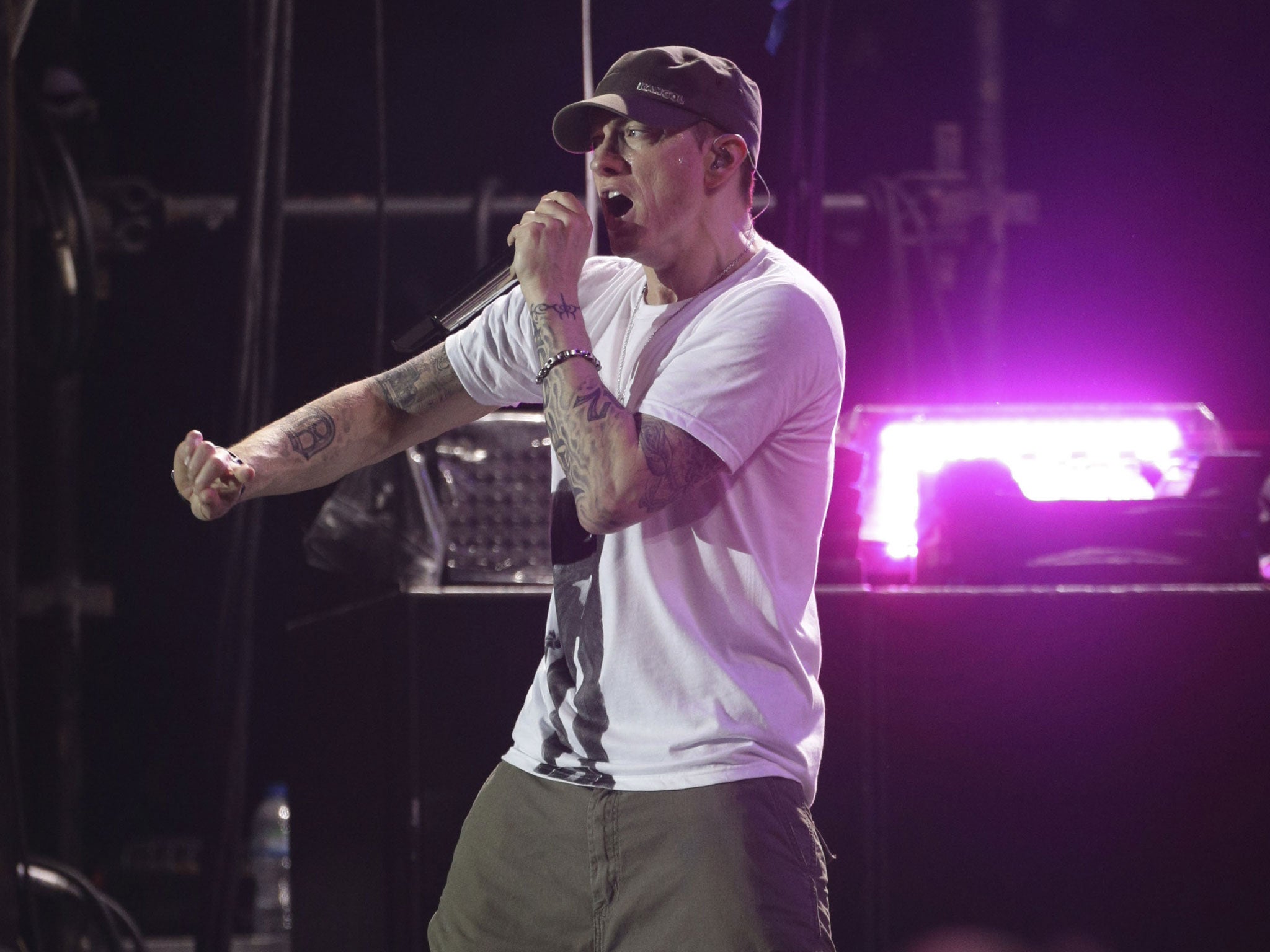 Eminem performs on the main stage, during day two of the Reading Festival