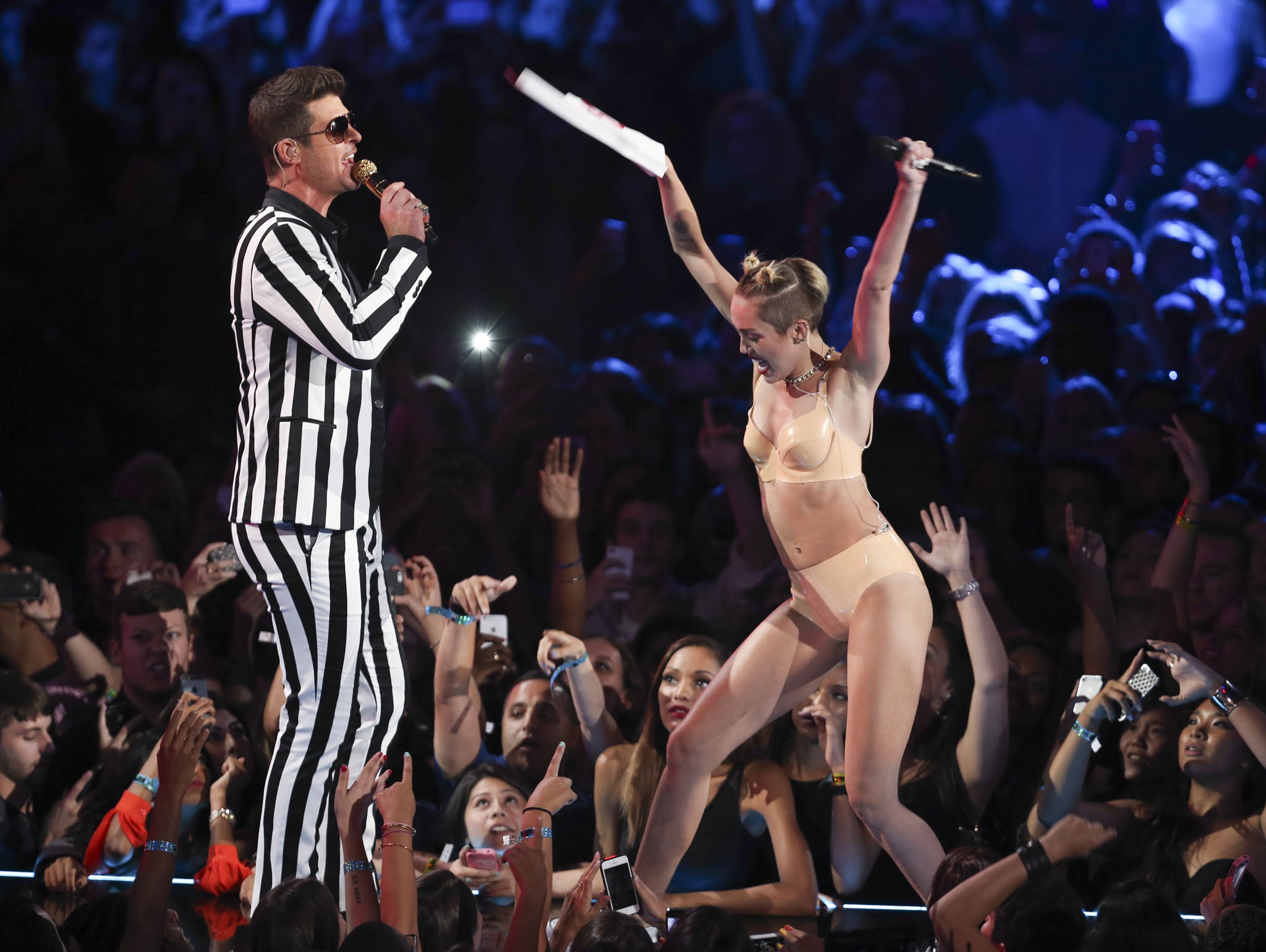 Asian Big Nipple Hannah Montana - Miley Cyrus says Robin Thicke wanted her 'as naked as possible' at the  VMAs. I'm not surprised | The Independent | The Independent