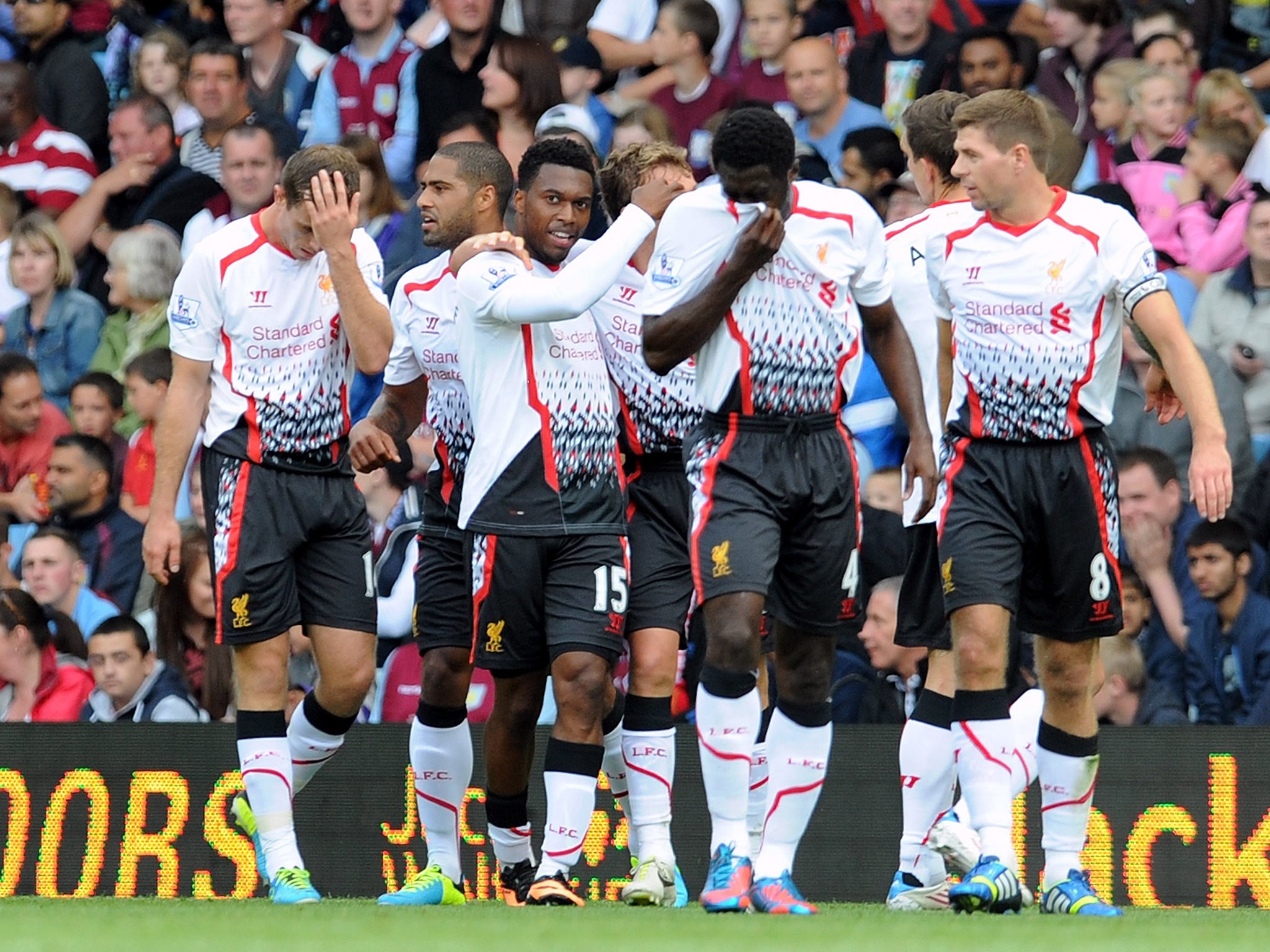 Liverpool celebrate a goal from Daniel Sturridge