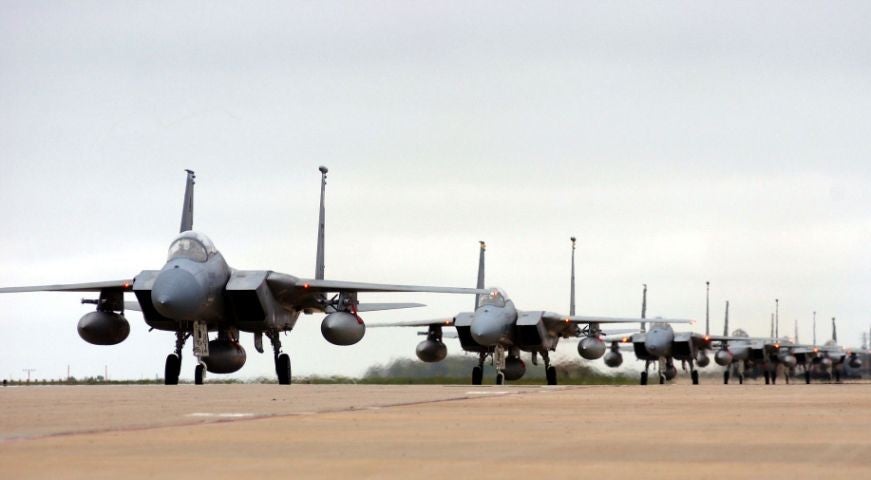 A picture downloaded from the US air force website shows F-15 Eagles from the 94th Fighter Squadron returning to the US Langley Air Force base on April 8, 2003 after a four-month deployment in Turkey supporting Operation Northern Watch. The United States