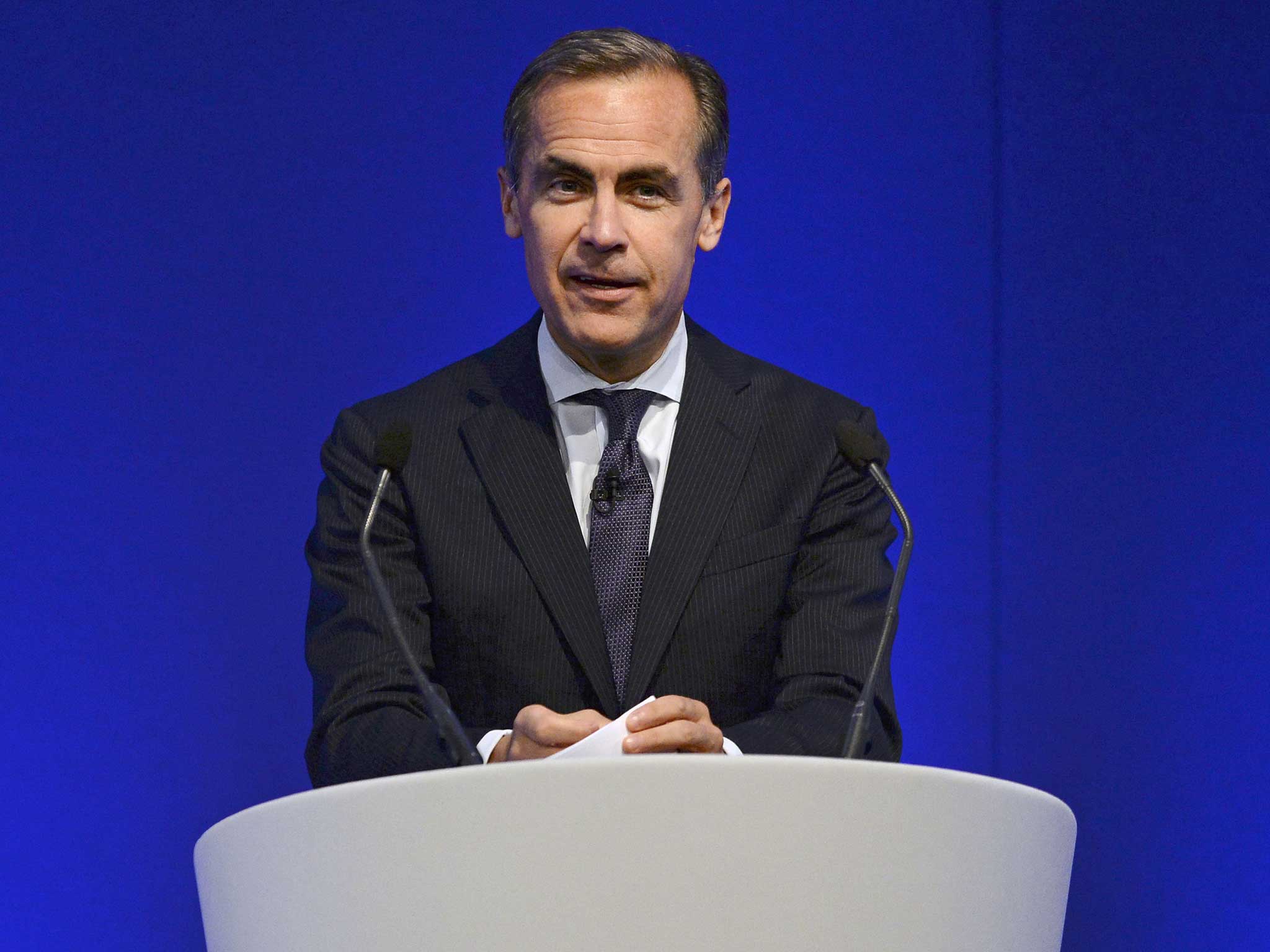 Mark Carney speaks during his address to business leaders in Nottingham