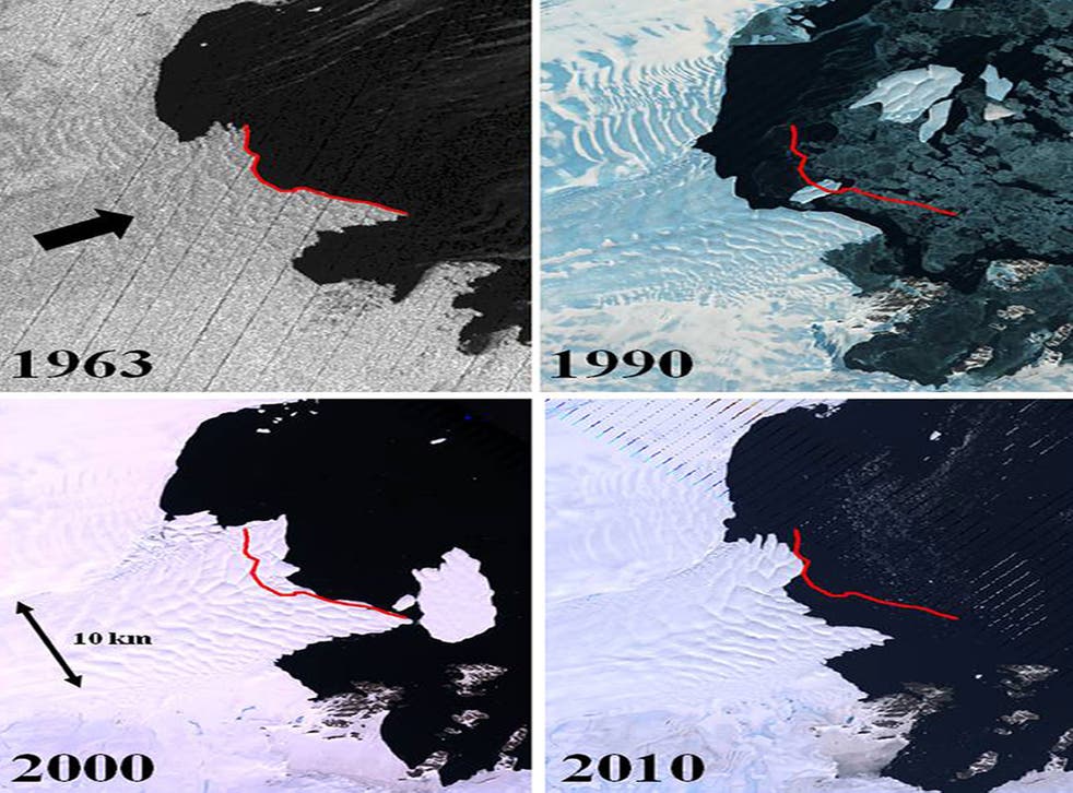 Satellite image composite (Vanderford Glacier, Wilkes Land) with the panels showing satellite imagery of Vanderford Glacier, Wilkes Land, East Antarctica