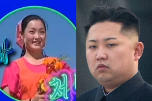 North Korean dictator Kim Jong-un and his former lover Hyon Song-wol, as she appeared in a hit music video, who is reported to have been executed by firing squad