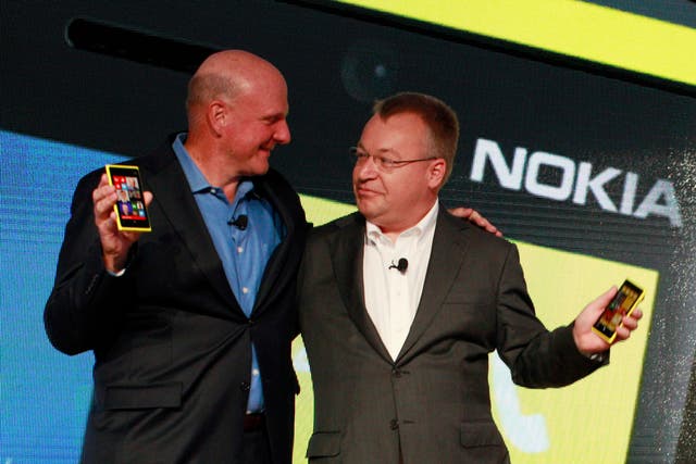 Microsoft bought Nokia's mobile phone business for $7.2bn (£4.6bn) last year. Former CEO Steve Ballmer (left) pictured