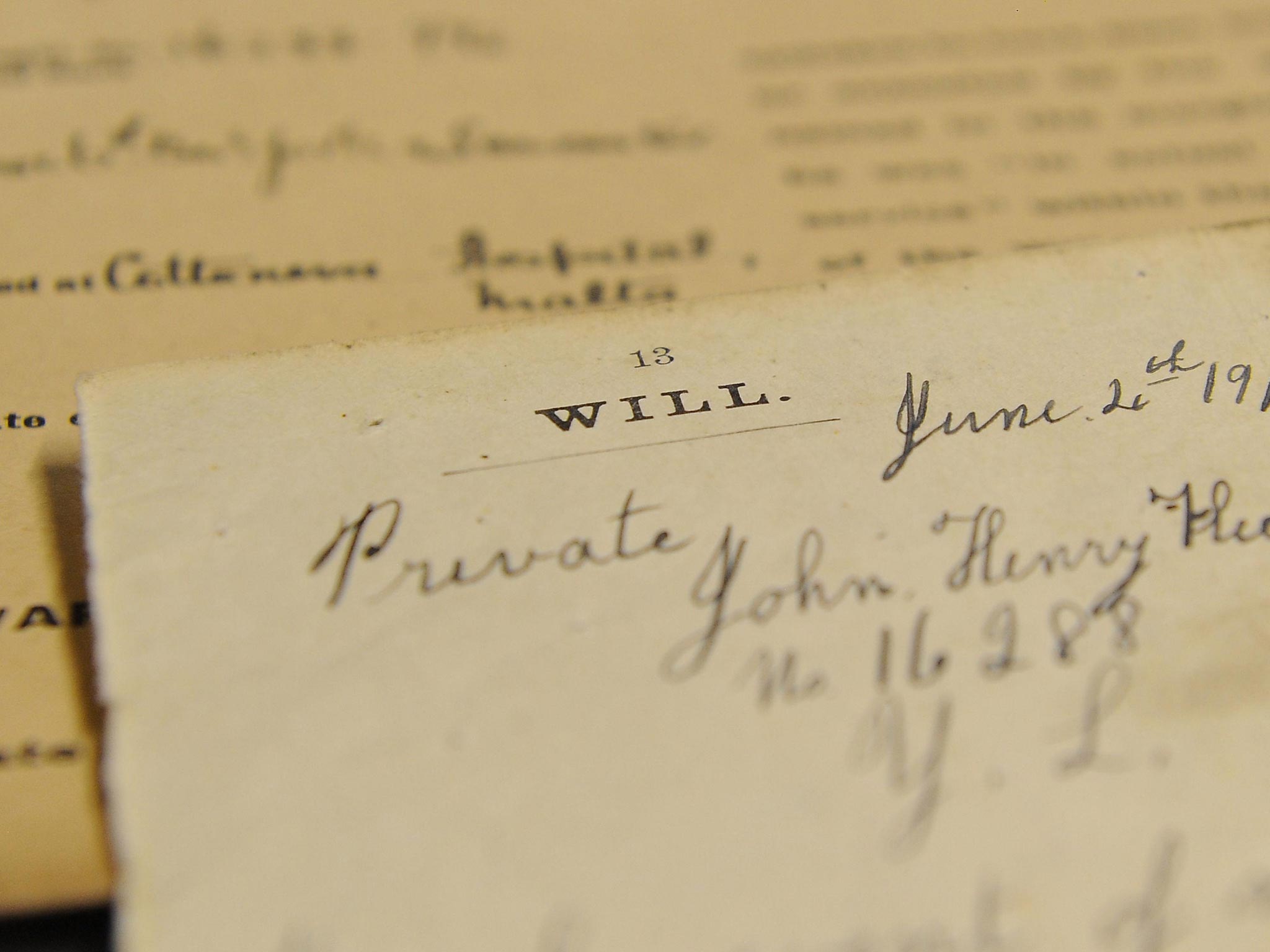 The will of Private John Fleetwood, grandfather of Mick Fleetwood, who died during World War I