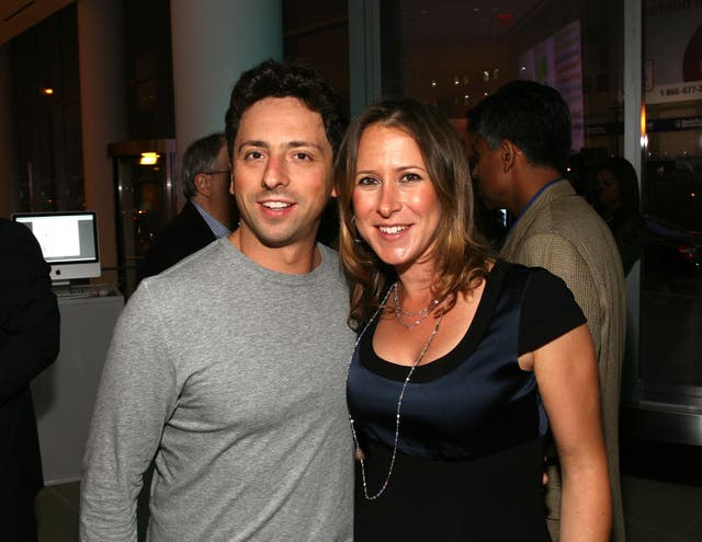 Sergey Brin and his wife Anne Wojcicki attend the 23 and Me Spit party at the IAC Building on September 9, 2008 in New York City.