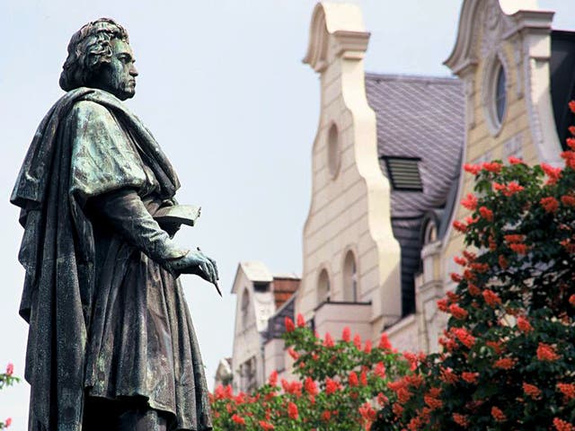 Van with a plan: a statue of Beethoven gazes over the city