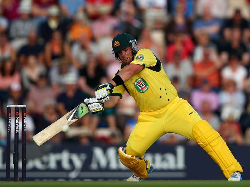 Aaron Finch hits out on his way to making a world record international T20 score of 156