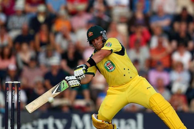 Aaron Finch hits out on his way to making a world record international T20 score of 156