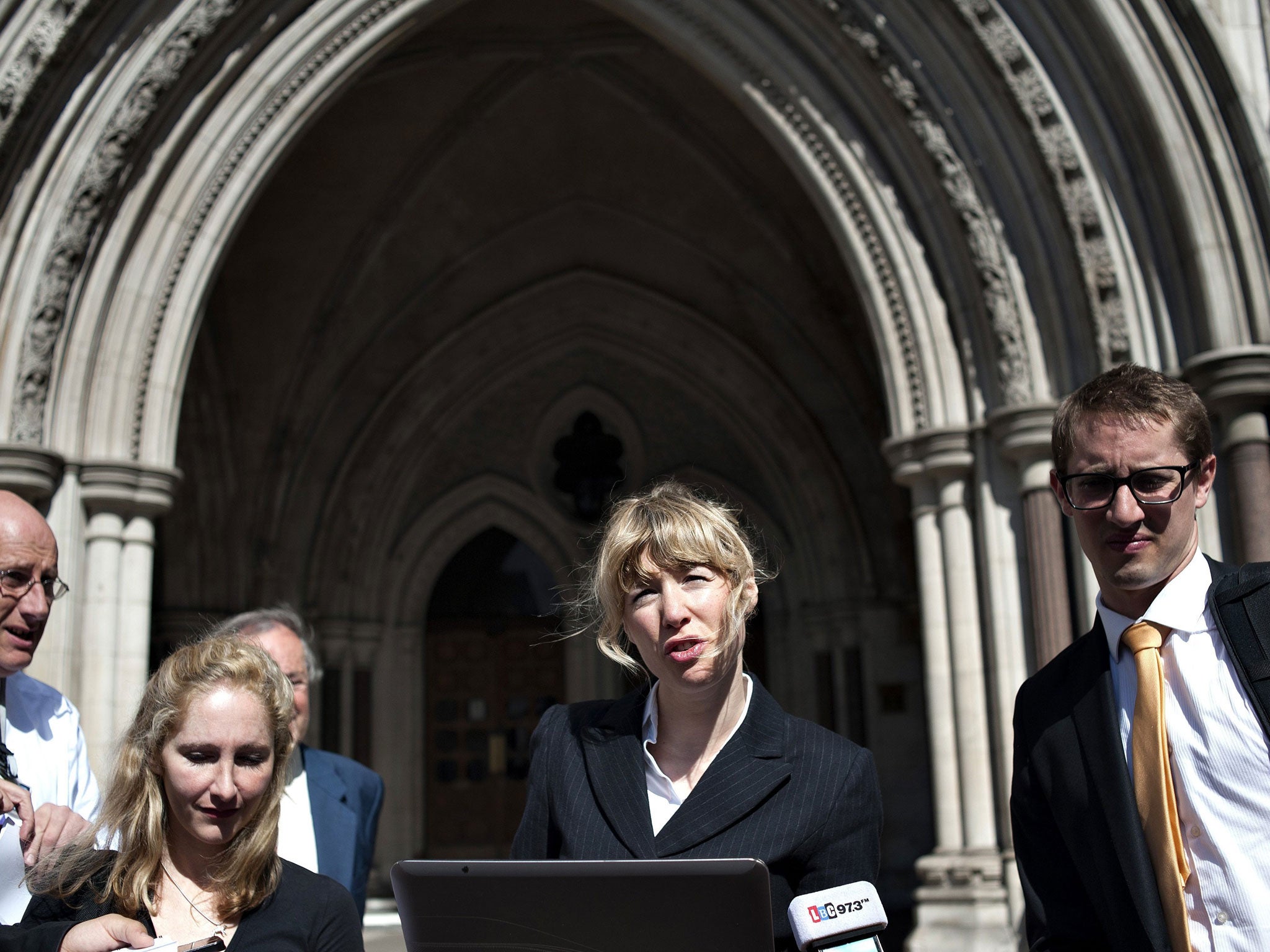 Mr Miranda's lawyer Gwendolen Morgan, left, at the High Court