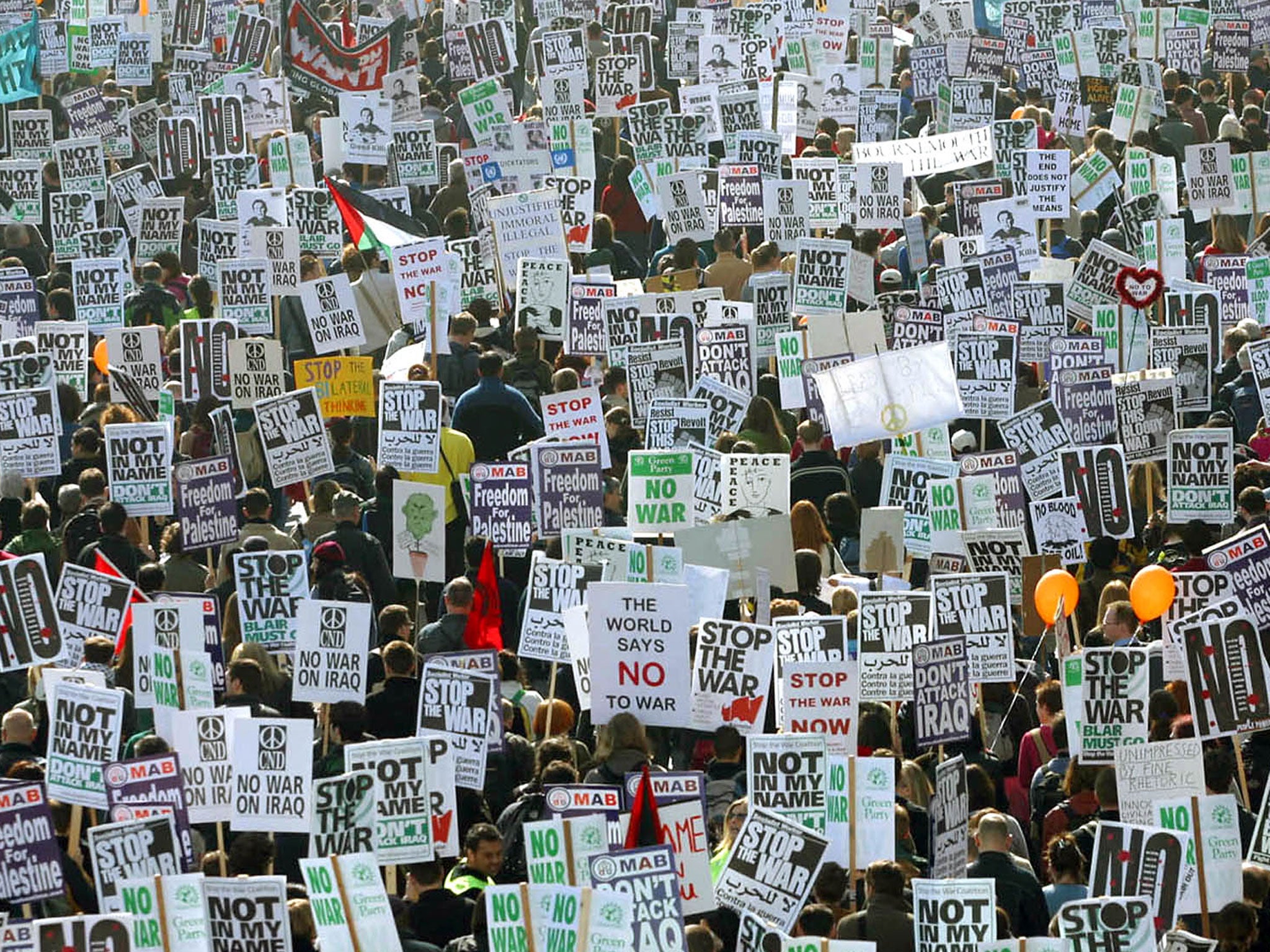Protesters against the war in Iraq marching in March 2003