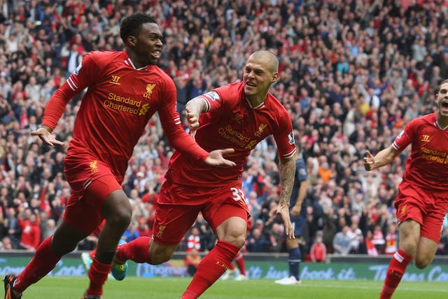  Daniel Sturridge of Liverpool (L) celebrates scoring their first goal