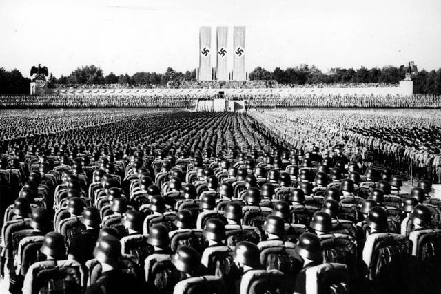 Nearly 100,000 Nazi storm troopers are gathered at Luitpold arena to listen to a speech by Adolf Hitler on 'Brown Shirt Day'
