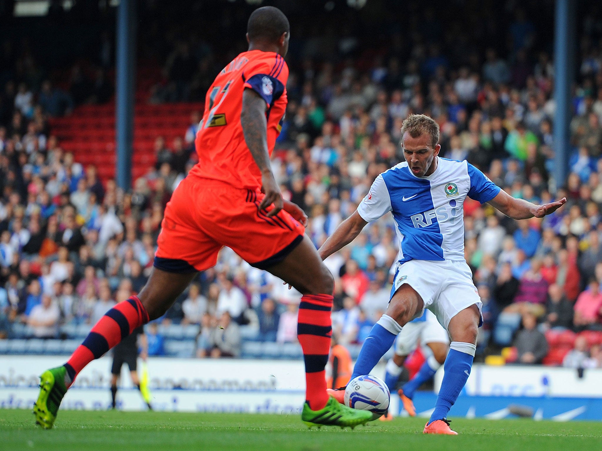 Jordan Rhodes scores the first of his two goals on Saturday