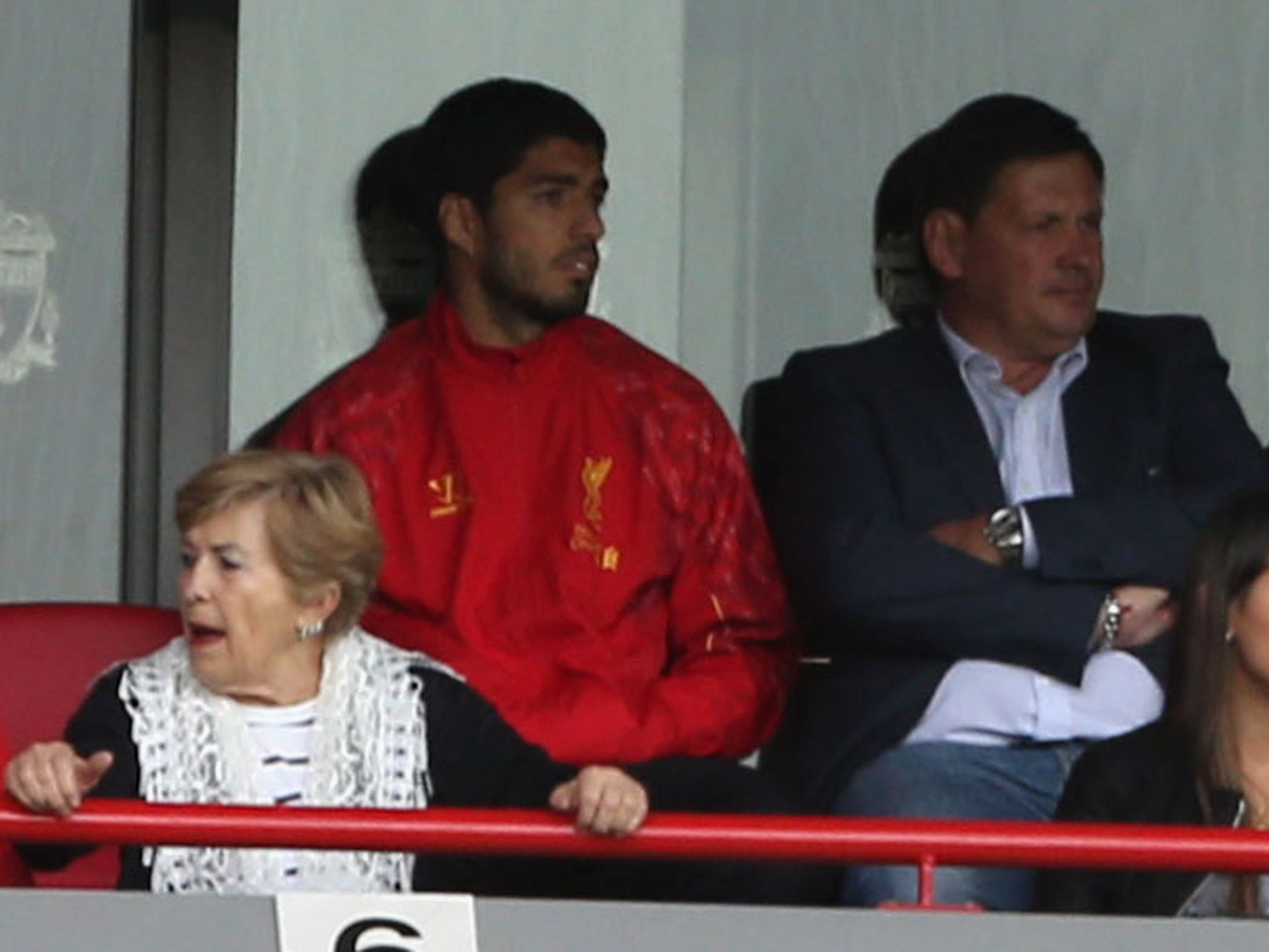 Luis Suarez pictured at Anfield during Liverpool's victory over Manchester United