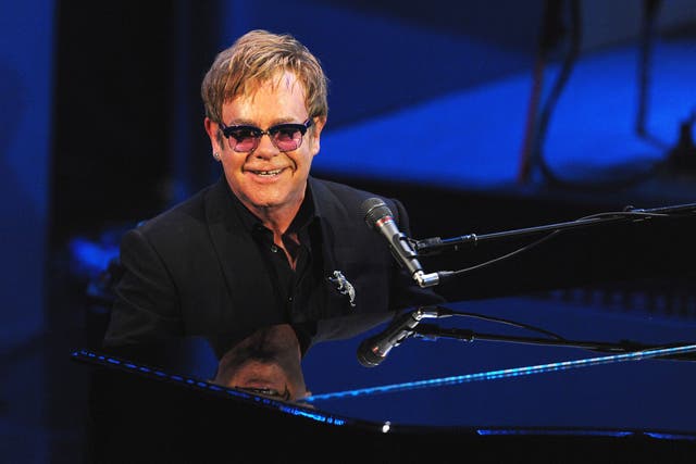 Elton John performing at his 'Brits Icon' concert at The Palladium in London
