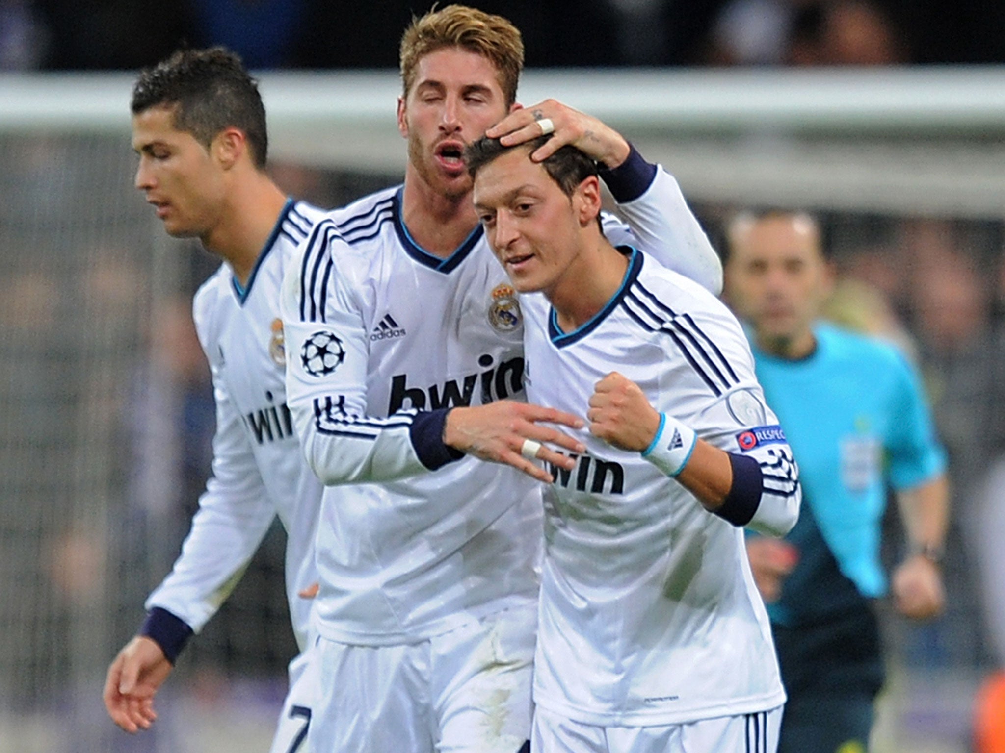 Sergio Ramos celebrates with Mesut Ozil