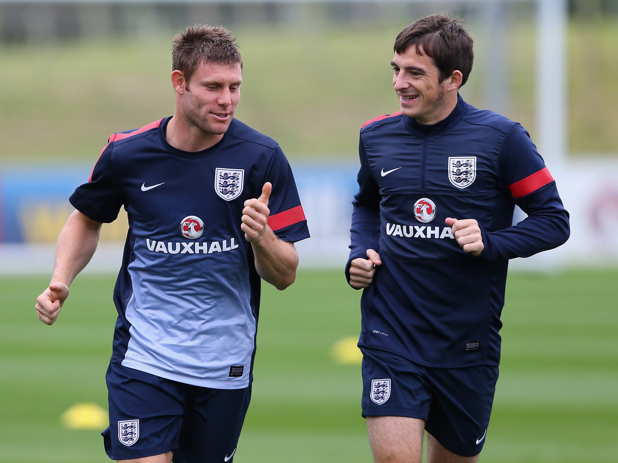 James Milner and Leighton Baines train with England