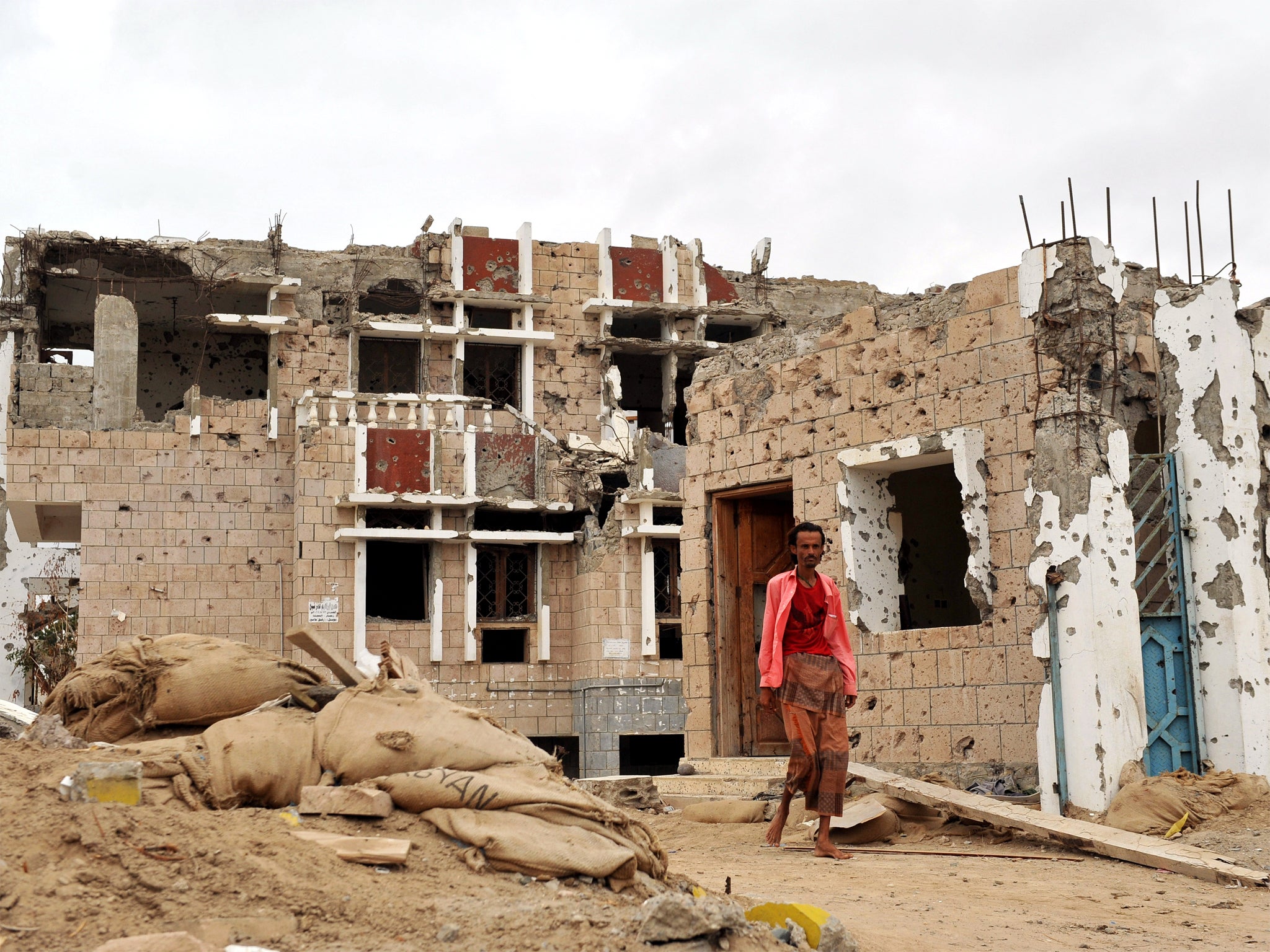 Buildings damaged by drone strikes in Yemen