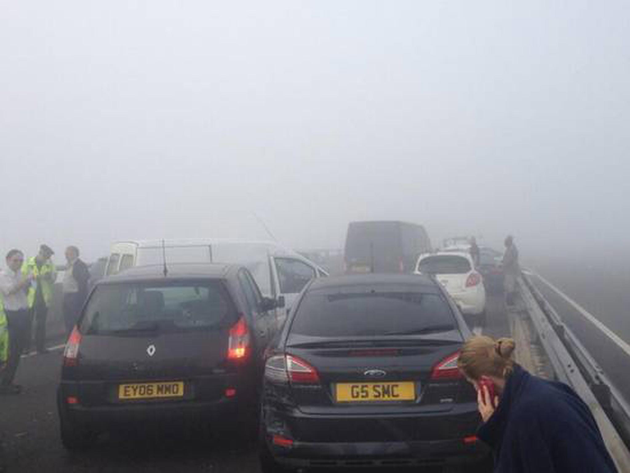 A view of the pile up in Sheppey involving 100 cars
