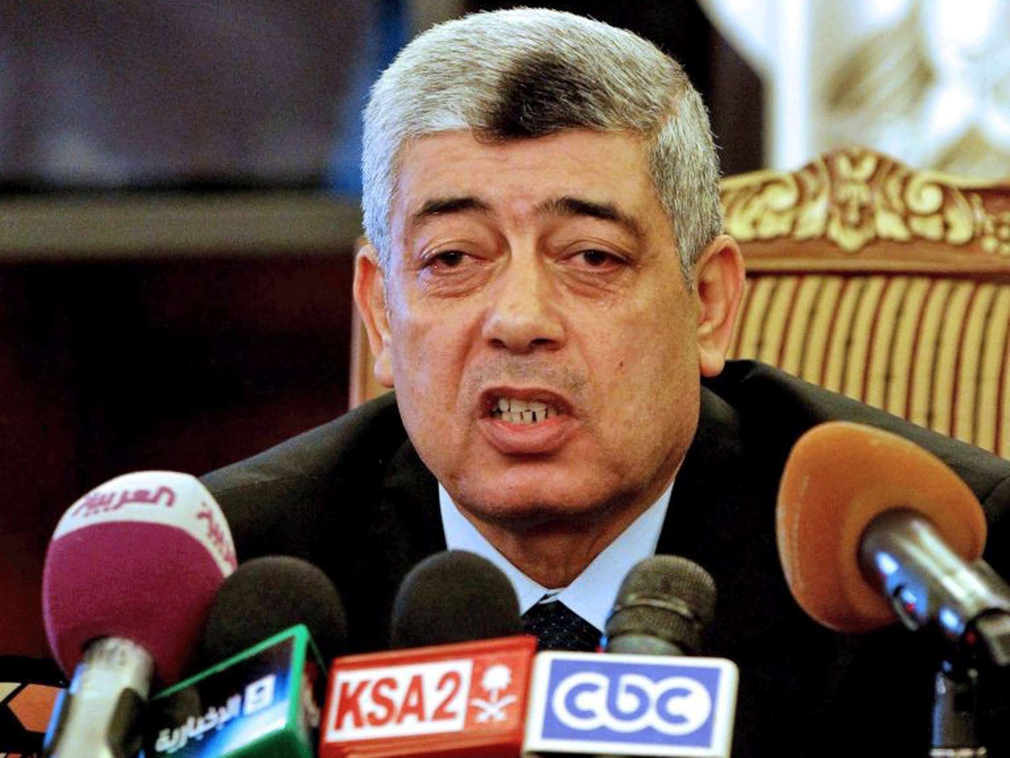 Egypt's interior minister Mohammed Ibrahim, seen here giving a press conference in July, was unharmed by the explosion