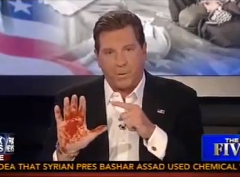 Fox News host Eric Bolling protests US involvement in war in Syria with 'bloody' hand