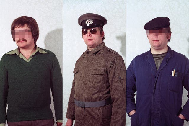 Images from a seminar in which Stasi personnel were taught how
to don different disguises. The goal of the seminar was to enable Stasi agents to move about in society as inconspicuously as possible.