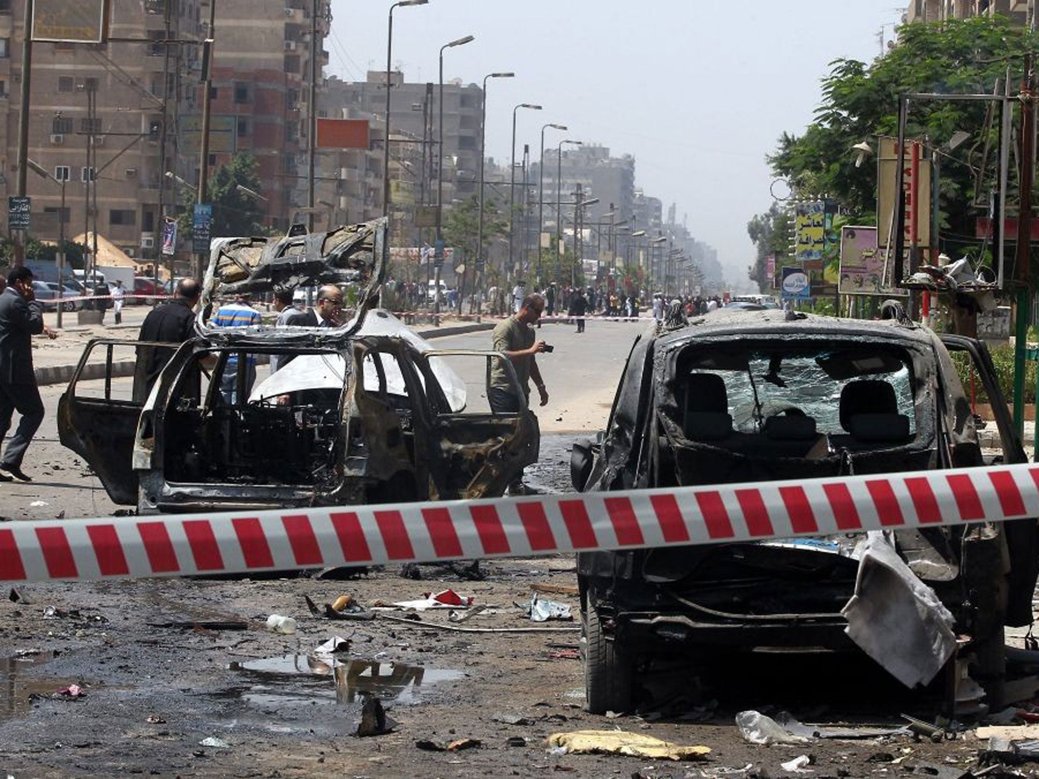 Wreckage after a bomb targeted the interior minister's convoy