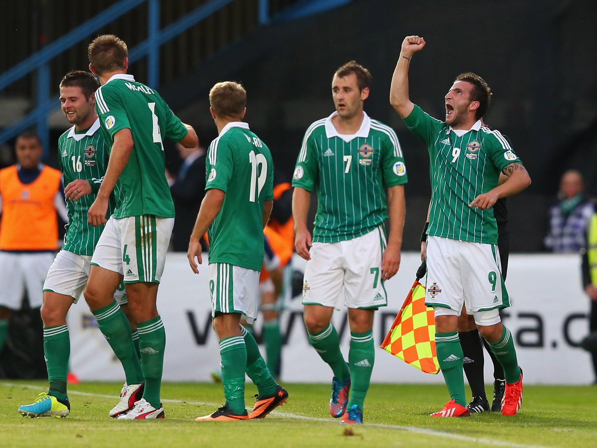 Martin Paterson celebrates for Northern Ireland after scoring against Russia