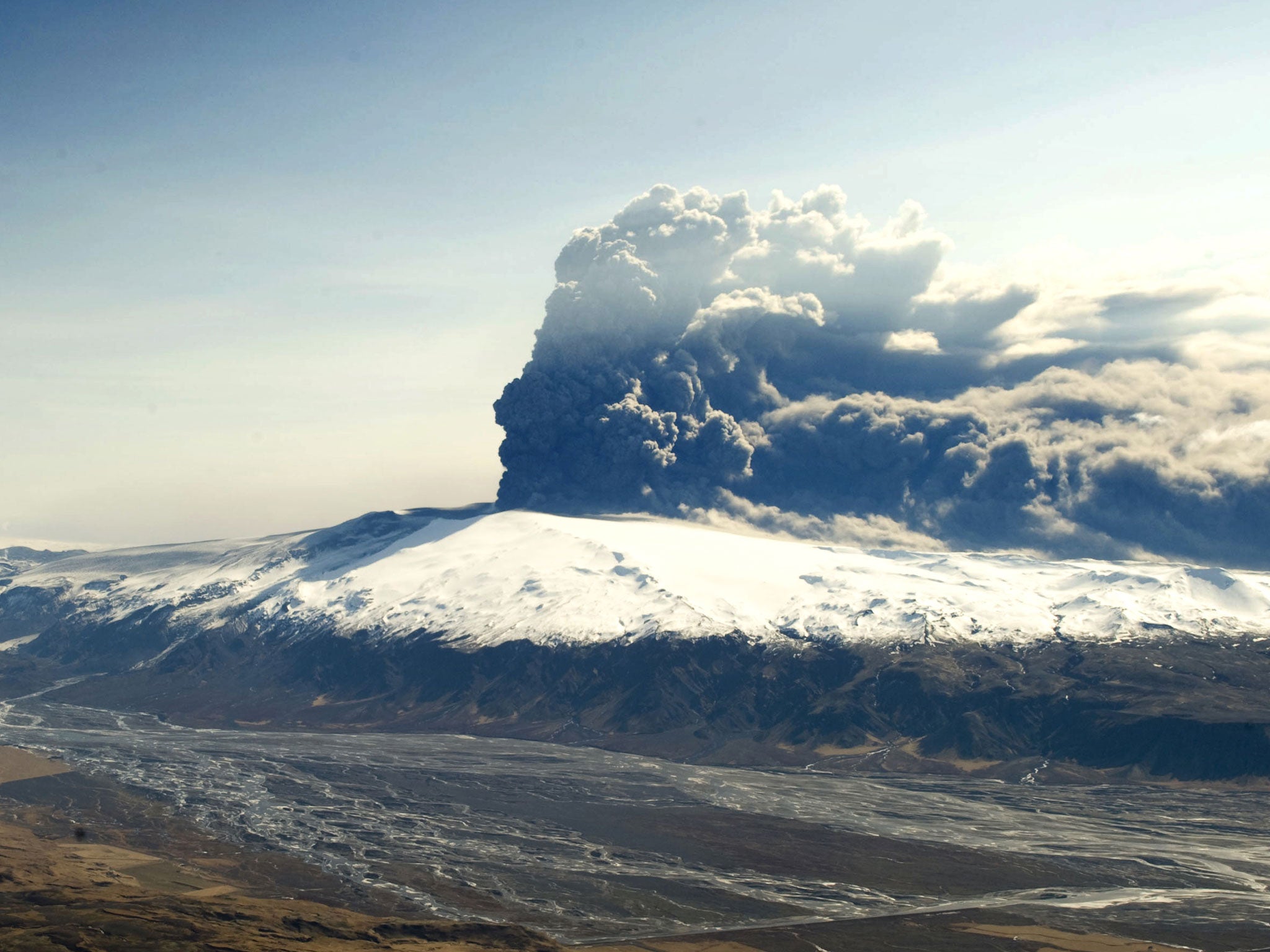 Iceland's Eyjafjallajokull volcano billowing smoke and ash in April 2010