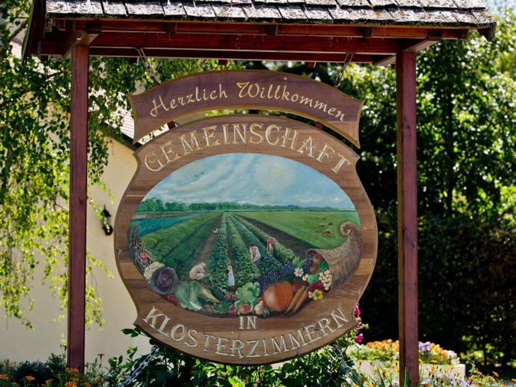 A welcome sign at Twelve Tribes’ property in Klosterzimmern