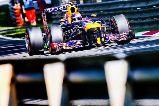 Sebastian Vettel cuts a dash during practice in the Italian Grand Prix yesterday