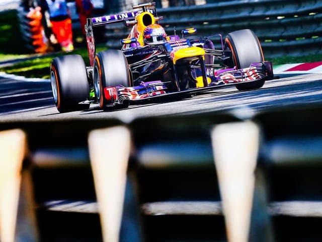 Sebastian Vettel cuts a dash during practice in the Italian Grand Prix yesterday