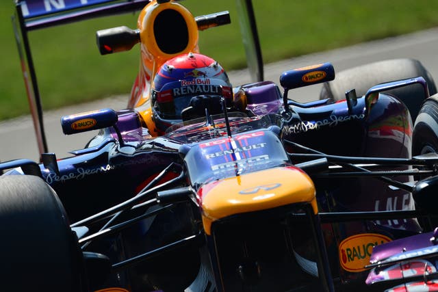 Red Bull Racing's German driver Sebastian Vettel drives during the second practice session