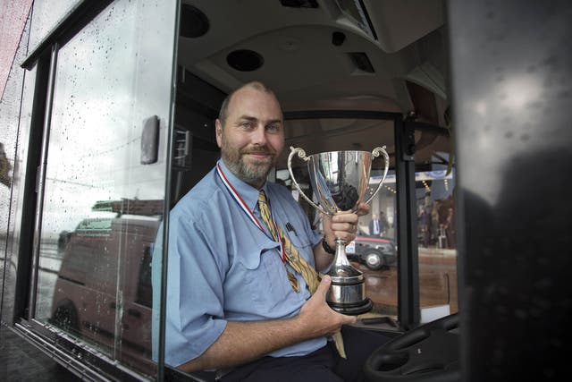 Gordon Cutting from Oxford with his trophy for Bus Driver of the Year