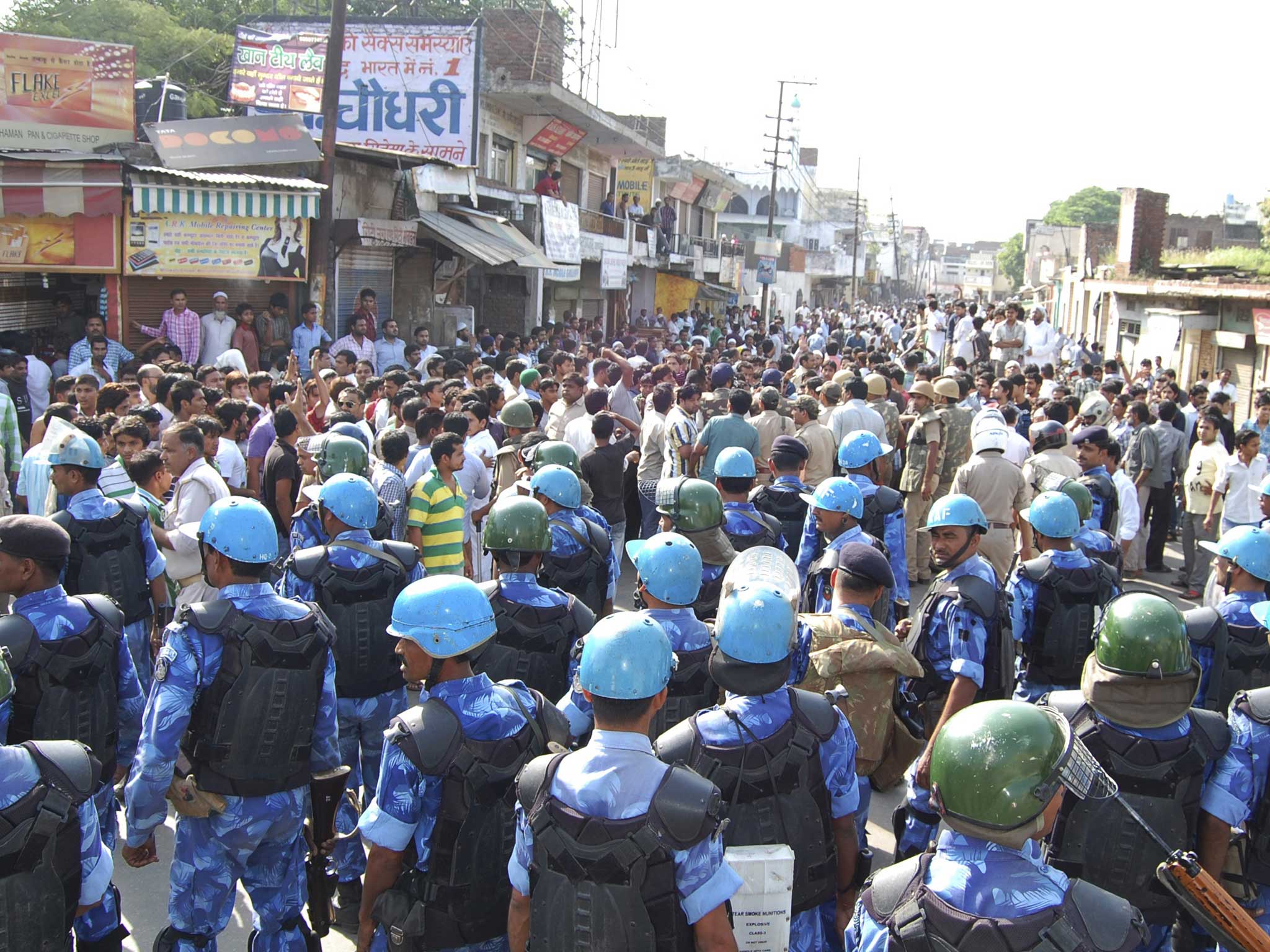 Indian security forces at the scene of clashes in Muzaffarnagar