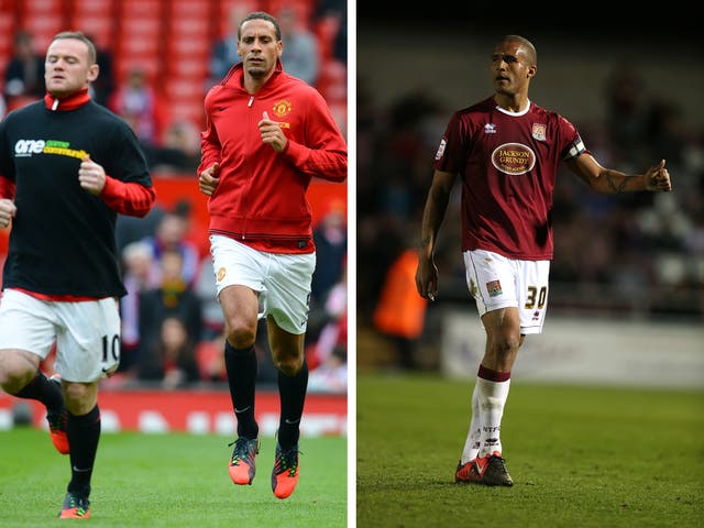 Rio Ferdinand chose not to wear the anti-racism shirt back in October 2012 before a Premier League fixture (l) and Clarke Carlisle in action for Northampton Town (r)