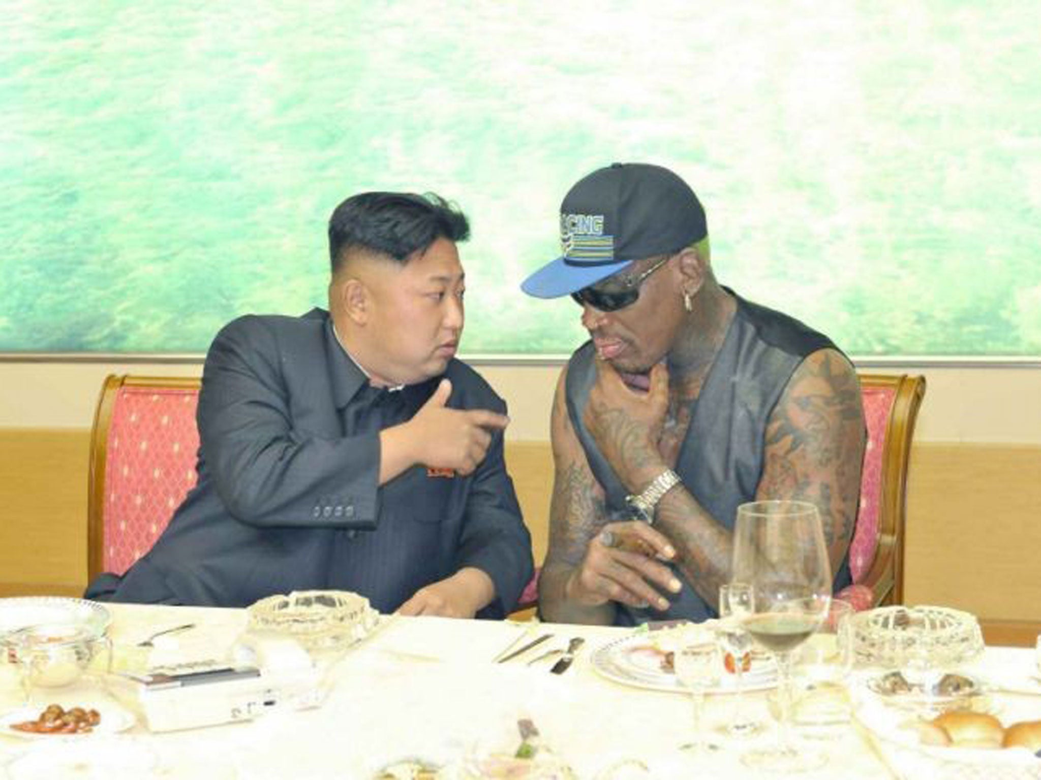 North Korean leader Kim Jong-un meets with former NBA star Dennis Rodman in Pyongyang 7 September 2013