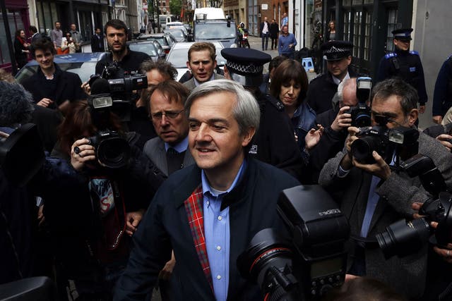 Chris Huhne speaks to the media as he arrives home after being released from prison on May 13, 2013 in Gloucester, England.