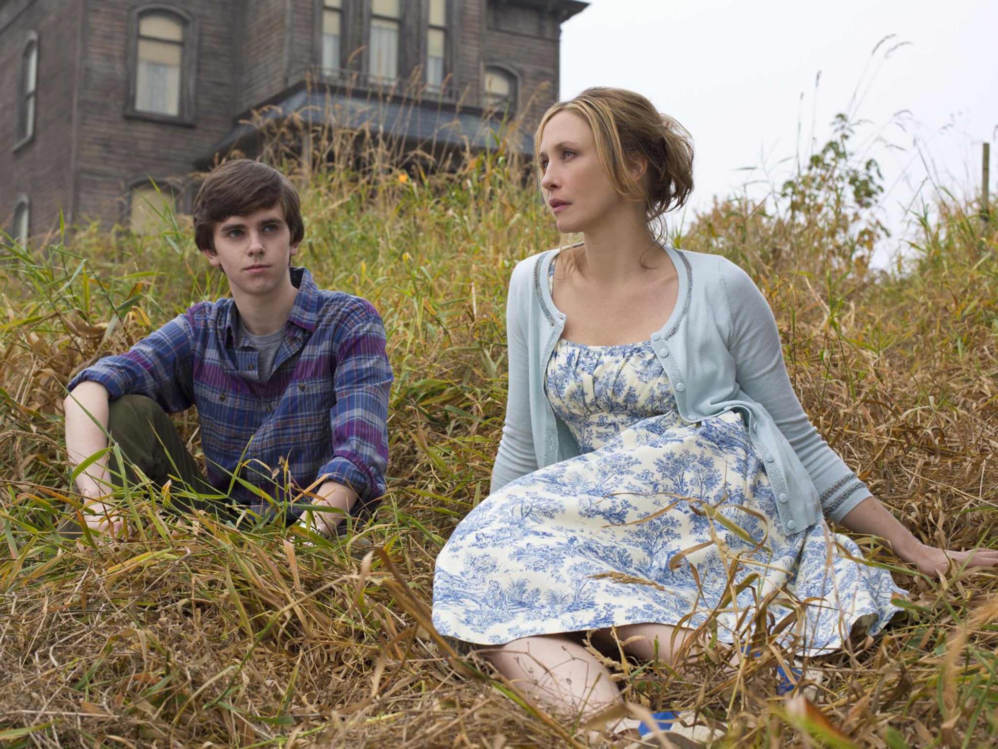 Too close for comfort: Freddie Highmore as Norman Bates and Vera Farmiga as his mother, Norma, in 'Bates Motel'