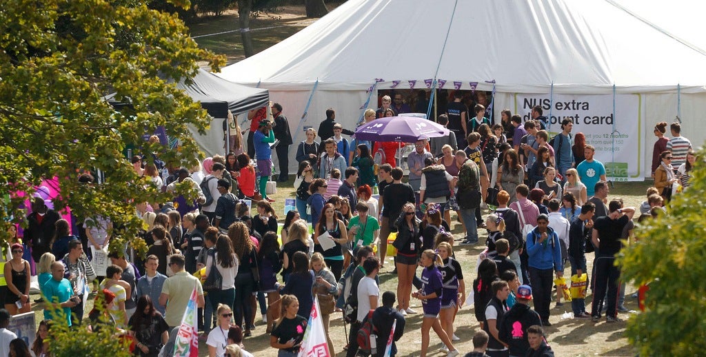 Students at the University of Portsmouth gather at the Freshers' Fair