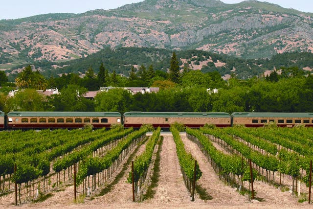 Vine time: a train passes through a Napa Valley vineyard