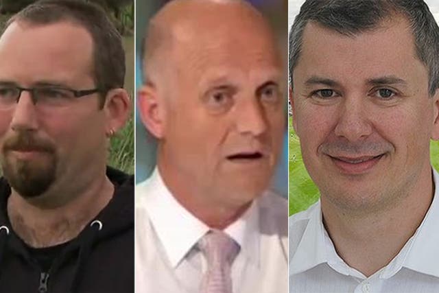 (From left) Ricky Muir, Australian Motoring Enthusiast Party; David Leyonhjelm, Liberal Democratic Party; Wayne Dropulich, Australian Sports Party