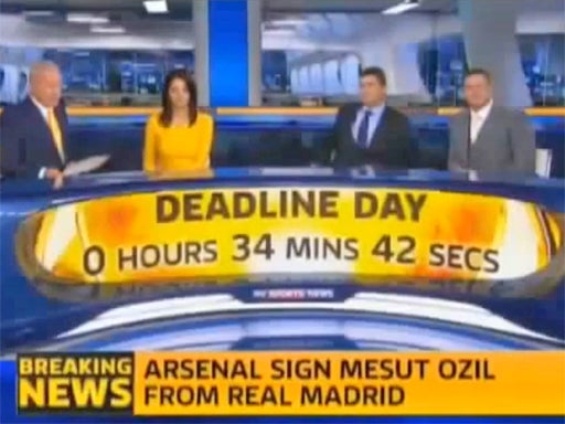 Sky Sports breaking the news of Mesut Ozil's transfer to Arsenal