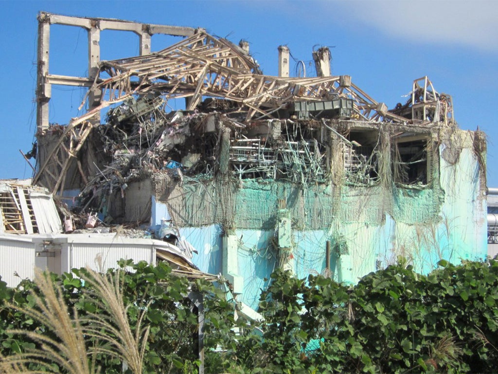 Damage caused by the tsunami to the Unit 3 reactor building at Fukushima