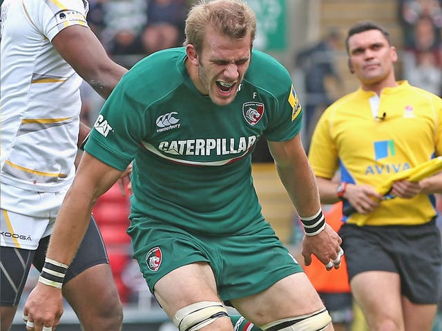 Leicester’s Tom Croft grimaces against Worcester on Sunday